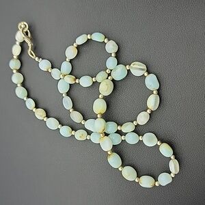 Natural Peru Blue Opal Gems 6 to 8mm Smooth Nugget Beads 17" Silver Necklace